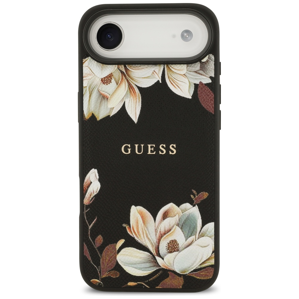Guess Grained Flowers Classic Logo MagSafe case for iPhone Air black