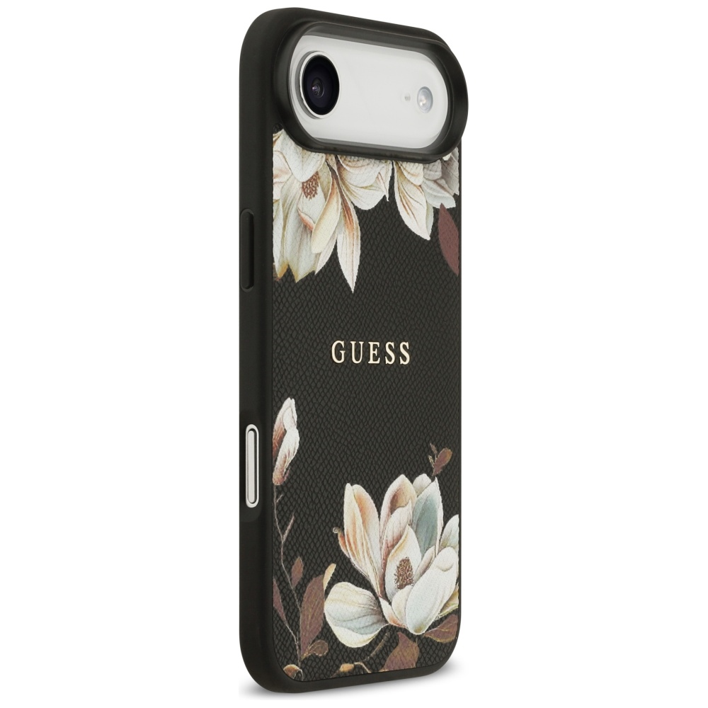 Guess Grained Flowers Classic Logo MagSafe case for iPhone Air black