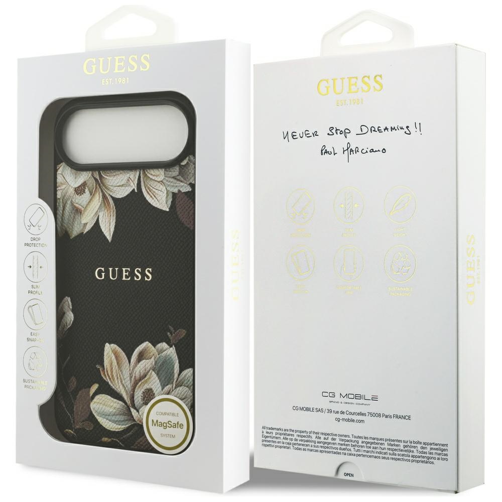 Guess Grained Flowers Classic Logo MagSafe case for iPhone Air black