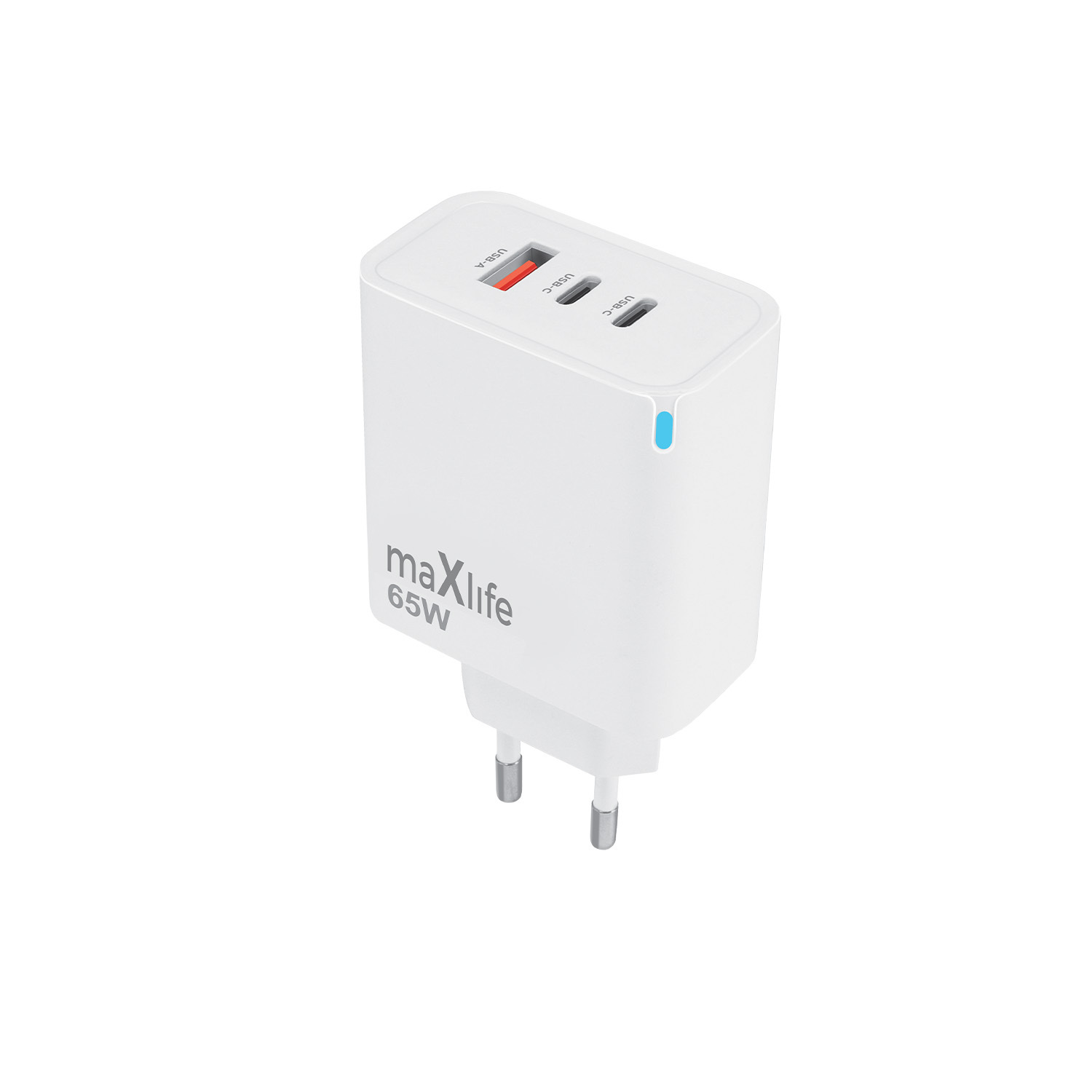 Maxlife MXTC-09-65ACC GaN PD QC charger 2x USB-C 1x USB 65W white