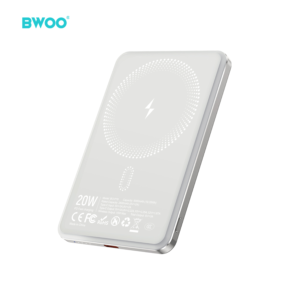 BWOO Powerbank jasno P79 magnetyczny 20W 5000mAh szary