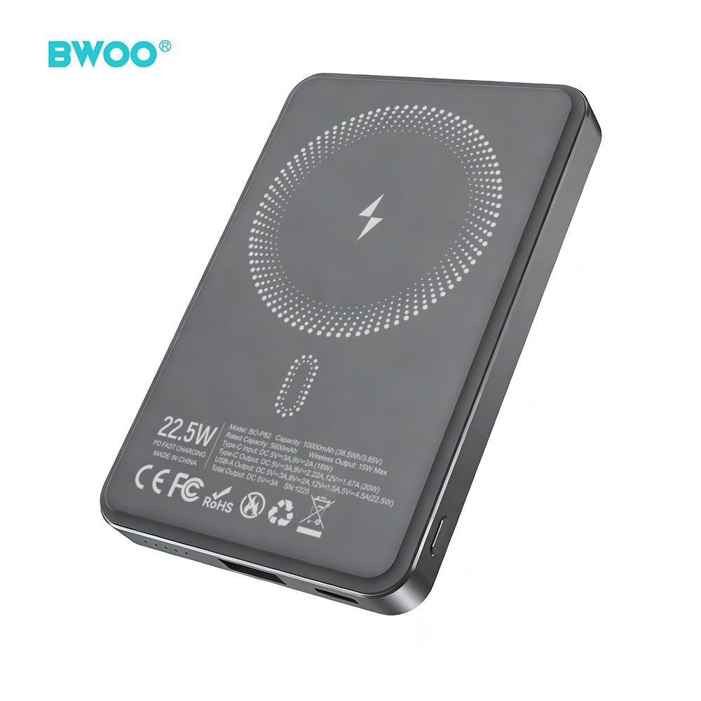 BWOO P82 BO power bank 10000mah 15w ładowanie bezprzewodowe ciemnoszary
