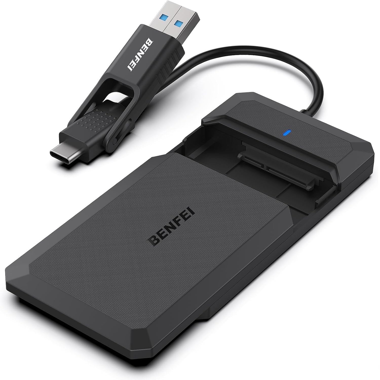 Benfei Obudowa SSD 2,5" SATA III UASP USB-C/USB-A kabel zintegrowany czarna