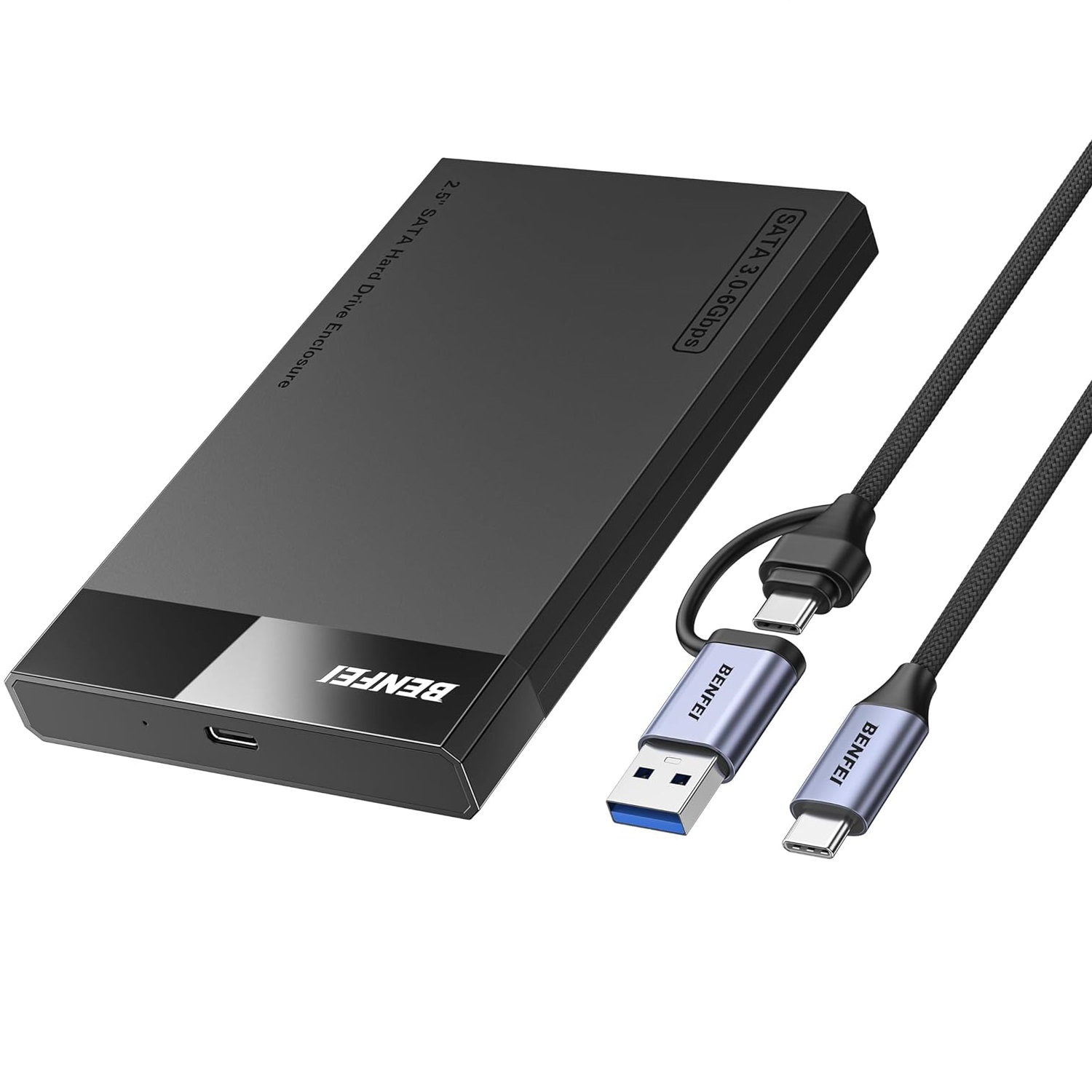 Benfei Obudowa SSD 2,5" SATA III UASP USB-C/USB-A kabel odłączany czarna