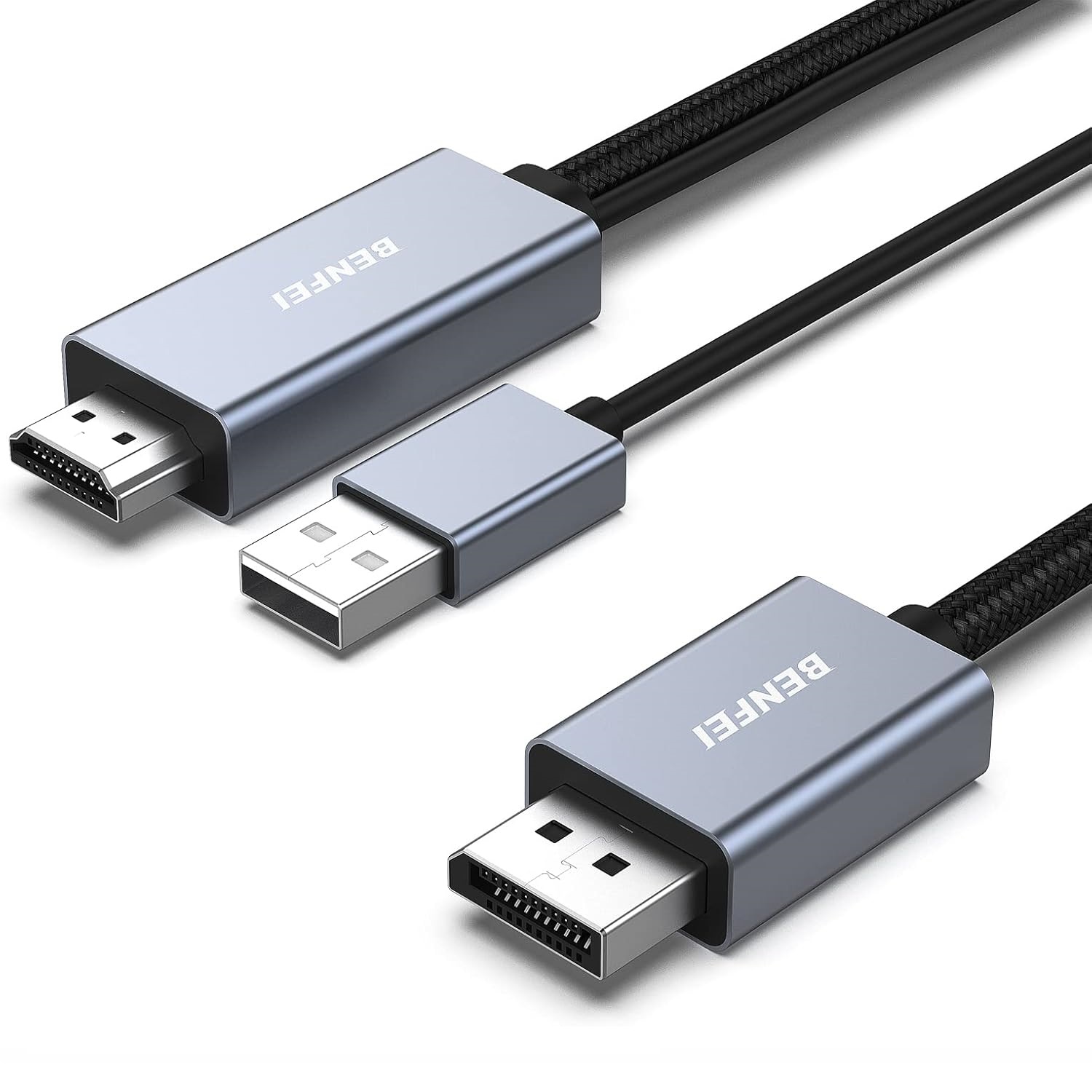 Benfei Kabel HDMI do DisplayPort 4K@60Hz, 2K@144Hz, 1080P@165Hz szary