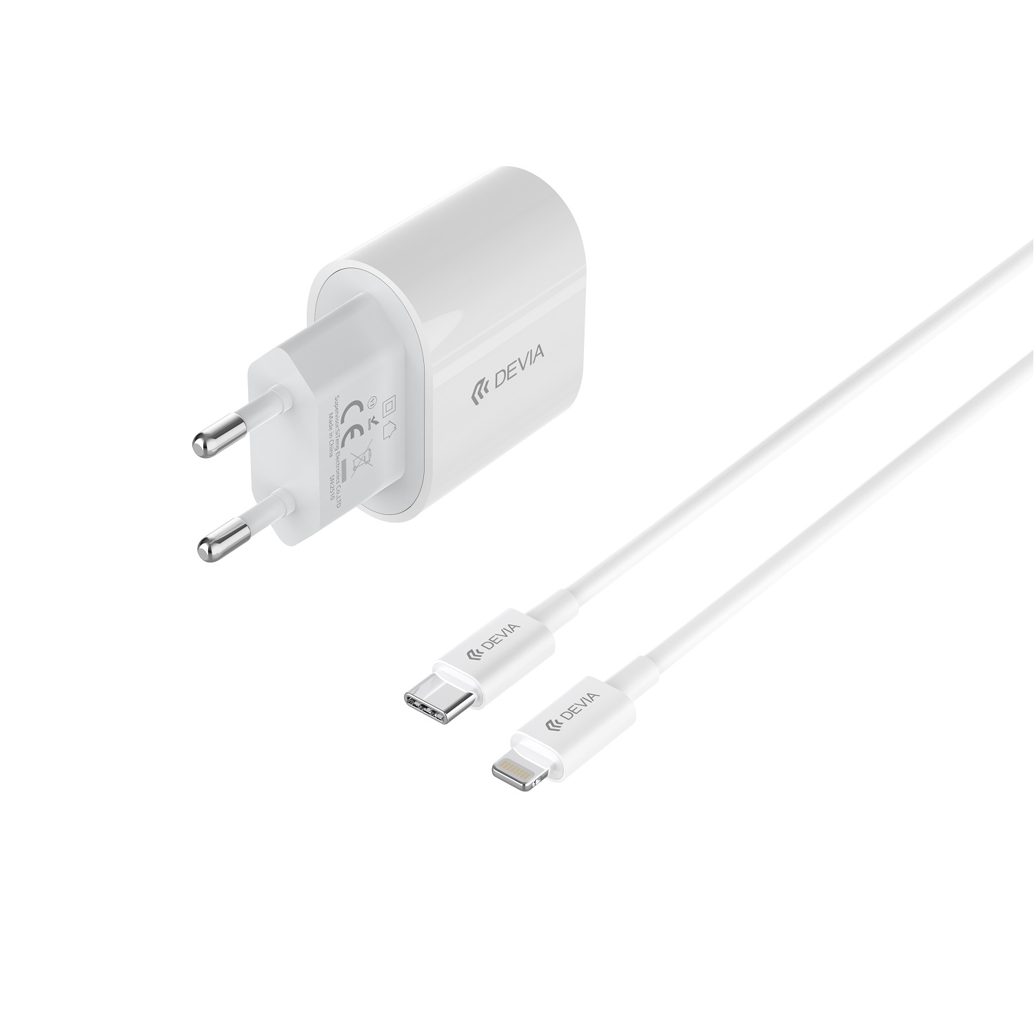Devia ładowarka sieciowa Pro6 QC 1xUSB-C 20W biała + kabel USB-C-Lightning