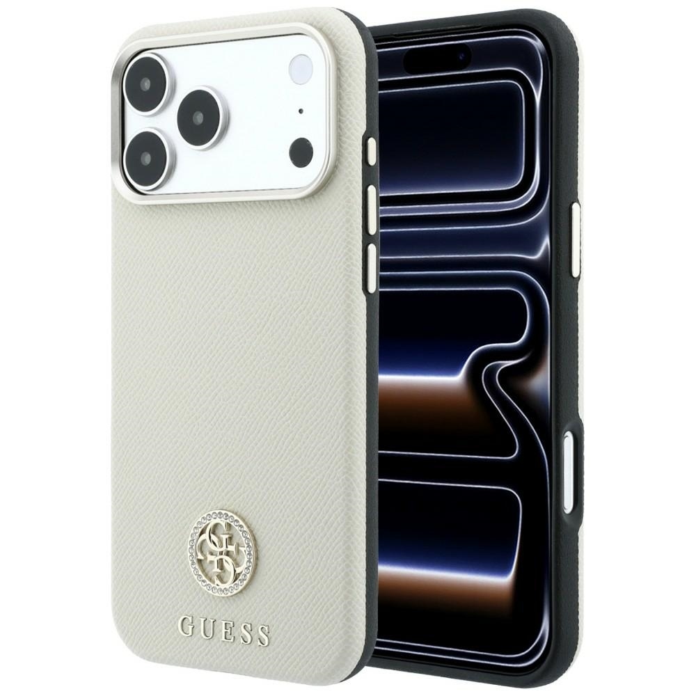Etui Guess Grained Round Strass Logo MagSafe do iPhone 18 Pro / 17 beżowy