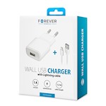 Forever TC-01 laddare 1x USB 1A vit + Lightning-kabel