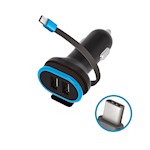 Forever CC-02 bilopladdare 2x USB 3A svart med USB-C-kabel 0,2 m