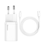 Baseus väggladdare Super Si PD 20W 1x USB-C vit + USB-C – Lightning-kabel
