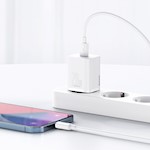 Baseus väggladdare Super Si PD 20W 1x USB-C vit + USB-C – Lightning-kabel