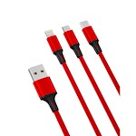 XO-kabel NB173 3in1 USB – Lightning + USB-C + microUSB 1,2 m 2,4A röd