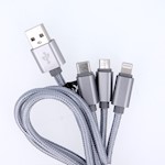 Maxlife 3-i-1-kabel USB – Lightning + USB-C + microUSB 1,0 m 2,1A grå nylon