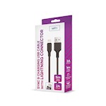 Setty USB-kabel – Lightning 3,0 m 2A svart NY