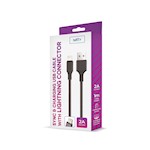 Setty USB-kabel – Lightning 1,0 m 2A svart NY