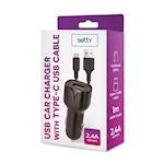 Setty bil laddare 1x USB 2,4A svart + USB-C-kabel 1,0 m