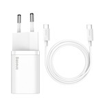 Baseus väggladdare Super Si PD 25W 1x USB-C vit + USB-C – USB-C-kabel