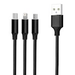 Forever 3in1-kabel USB – Lightning + USB-C + microUSB 1,2 m 2A svart