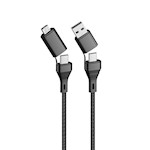 För alltid CORE 4in1-kabel USB + USB-C – USB-C + microUSB 1,2 m 3A svart