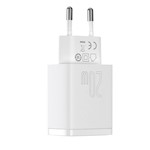 Baseus väggladdare Kompakt PD 20W 1x USB-C 1x USB vit