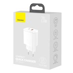 Baseus väggladdare Kompakt PD 20W 1x USB-C 1x USB vit