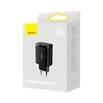 Baseus väggladdare Kompakt 3 x USB svart 17W