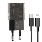 XO Clear väggladdare CE05 PD 30W QC 3.0 18W 1x USB 1x USB-C brun + USB-C – Lightning-kabel