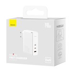 Baseus väggladdare GaN5 Pro PD 140W 2x USB-C 1x USB vit + USB-C – USB-C 240W-kabel