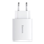 Baseus väggladdare Kompakt PD 30W 1x USB-C 2x USB vit