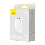 Baseus väggladdare Kompakt PD 30W 1x USB-C 2x USB vit