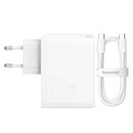 Baseus väggladdare GaN5 Pro PD 100W 1x USB-C 1x USB vit + USB-C – USB-C-kabel