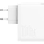 Baseus väggladdare GaN5 Pro PD 100W 1x USB-C 1x USB vit + USB-C – USB-C-kabel