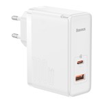Baseus väggladdare GaN5 Pro PD 100W 1x USB-C 1x USB vit + USB-C – USB-C-kabel