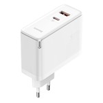 Baseus väggladdare GaN5 Pro PD 100W 1x USB-C 1x USB vit + USB-C – USB-C-kabel