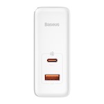 Baseus väggladdare GaN5 Pro PD 100W 1x USB-C 1x USB vit + USB-C – USB-C-kabel