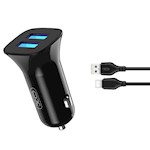 XO bil-laddare TZ10 2x USB 2,4A svart + USB-C-kabel