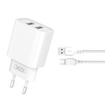 XO väggladdare CE02C 2x USB 2,1A vit + microUSB-kabel