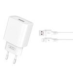 XO-väggladdare CE02D QC 3.0 18W 1x USB vit + USB-C-kabel