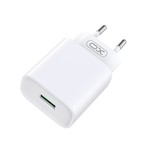 XO-väggladdare CE02D QC 3.0 18W 1x USB vit + USB-C-kabel
