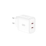 XO väggladdare CE08 PD 50W 2x USB-C vit + USB-C – Lightning-kabel