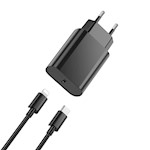 WIWU väggladdare Wi-U001 PD 20W 1x USB-C svart + kabel USB-C – Lightning