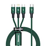 Baseus sladd 3-i-1 Snabb PD USB-C – micro USB + Lightning + USB-C 1,5 m grön 20W