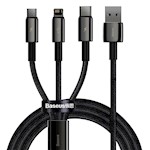 Baseus 3-i-1-kabel Tungsten USB – micro USB + Lightning + USB-C 1,5 m 3,5 A svart