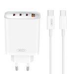 XO väggladdare CE23 PD 65W 3x USB-C 1x USB vit + kabel USB-C – USB-C