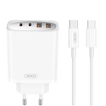 XO väggladdare CE22 PD 45W 2x USB-C 2x USB vit + kabel USB-C – USB-C