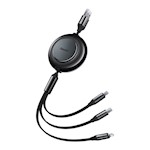 Baseus kabel Bright Mirror 2 3w1 USB – micro USB + Lightning + USB-C 1,1 m 3,5A svart upprullbar