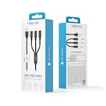 Forever 3in1-kabel USB – Lightning + USB-C + microUSB 1,2 m 2A svart