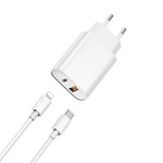 WIWU väggladdare Wi-U002 PD + QC 20W 1x USB 1x USB-C vit + kabel USB-C – Lightning