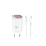 XO väggladdare CE21 PD 30W 1x USB-C 1x USB vit + kabel USB-C – Lightning