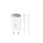 XO väggladdare CE21 PD 30W 1x USB-C 1x USB vit + USB-C – USB-C-kabel